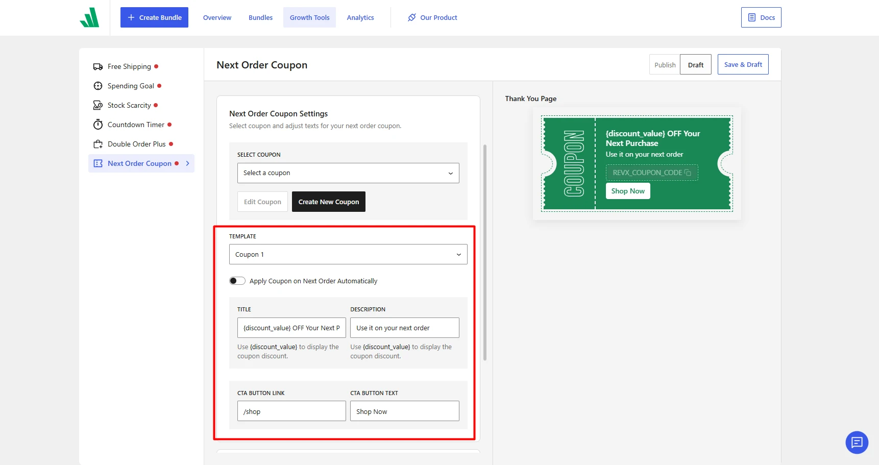 customizing the coupon details