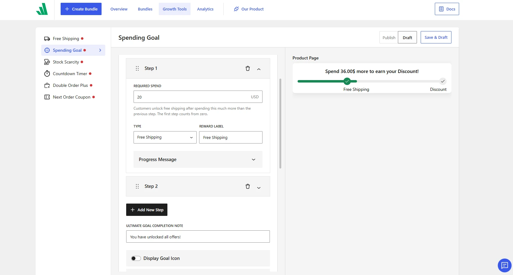 setting up offers for the steps