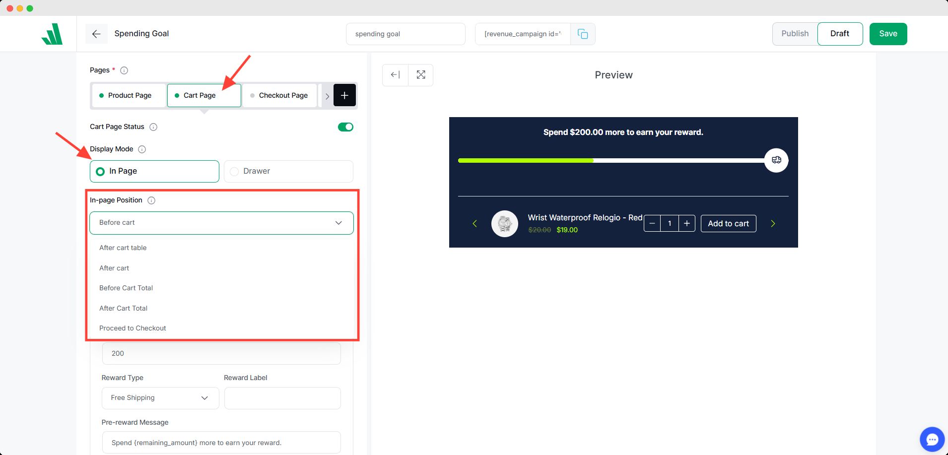 Appearance on the Cart Page