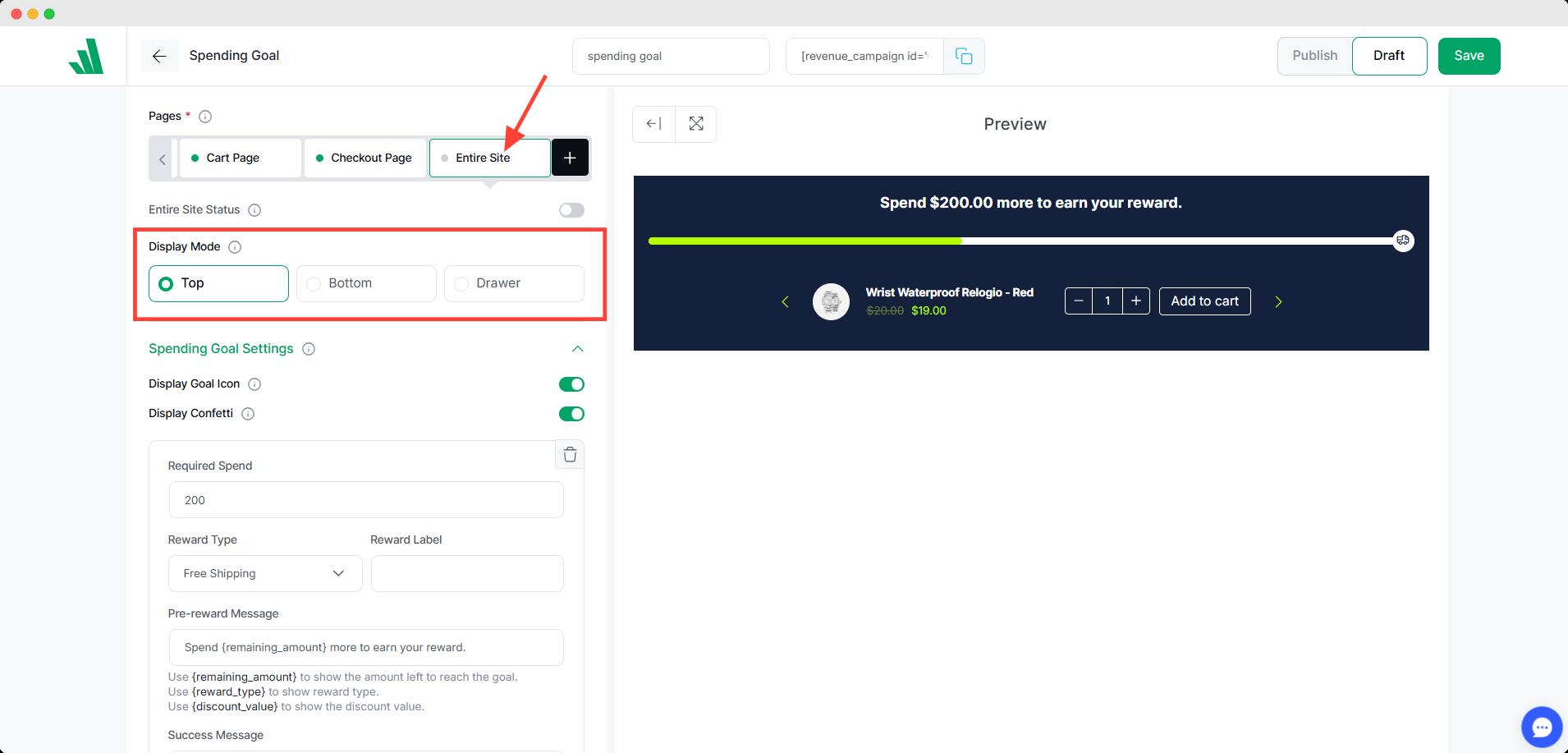 spending goal entire site