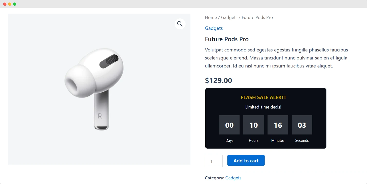 display countdown timer on product and shop page