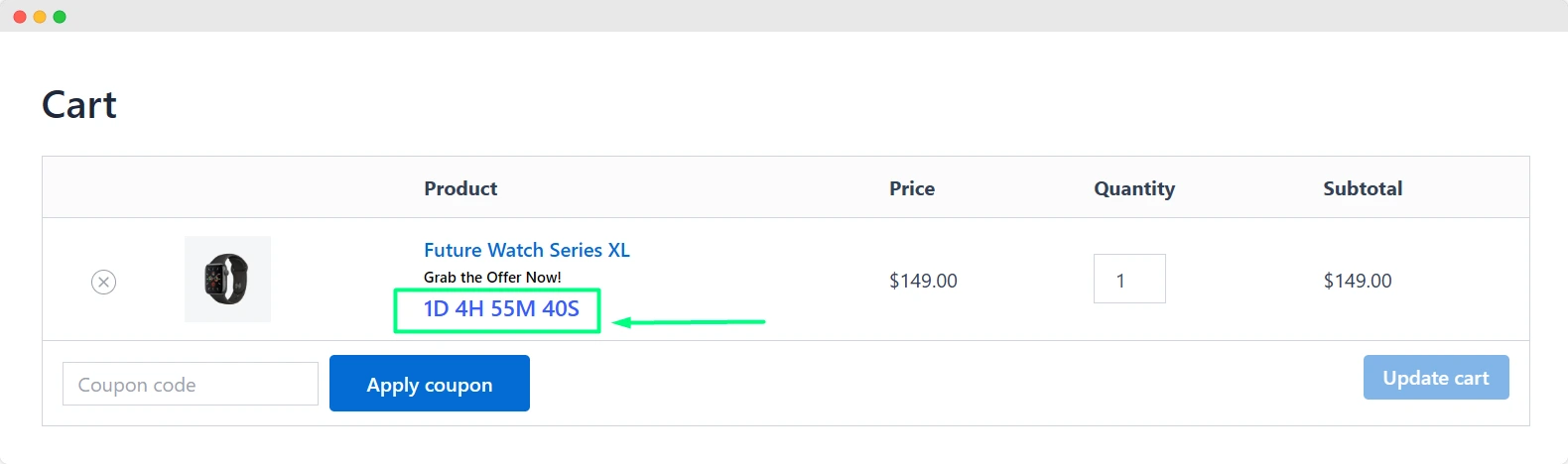 show countdown timer on the cart page