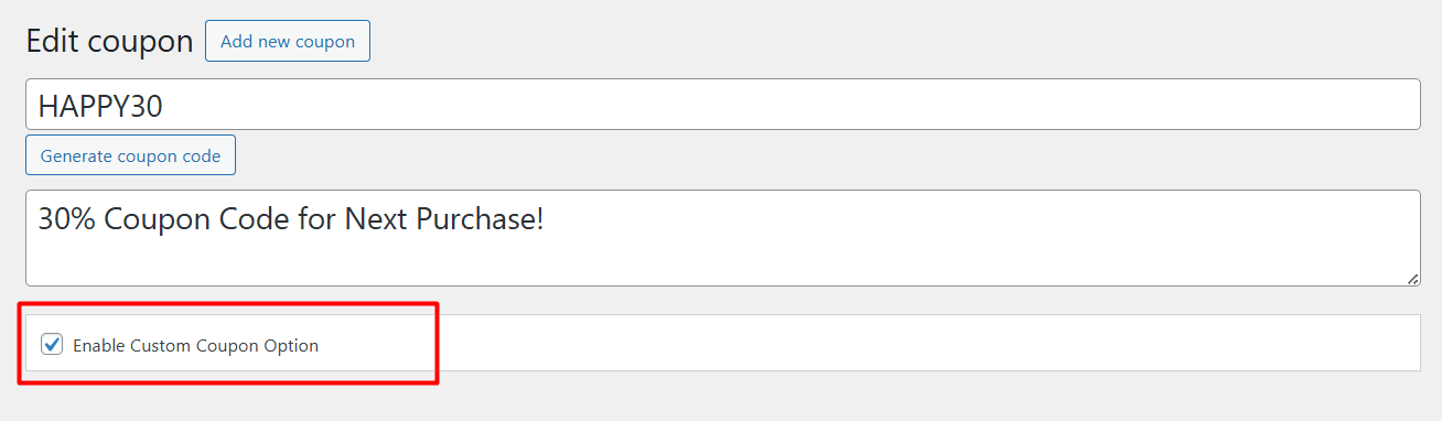 Enable custom coupon option