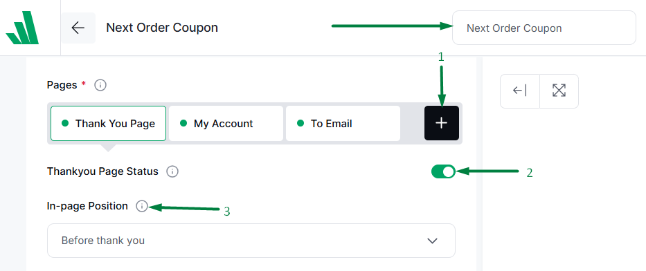 Initial Page Setup for the Next Order Coupon Campaign