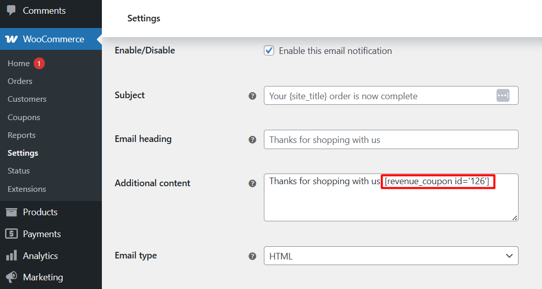 Pasting the Coupon Code to the Email