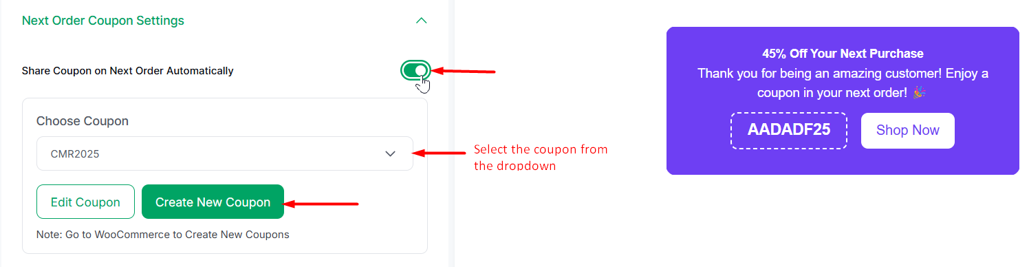 Select or Create the Next Order Coupon