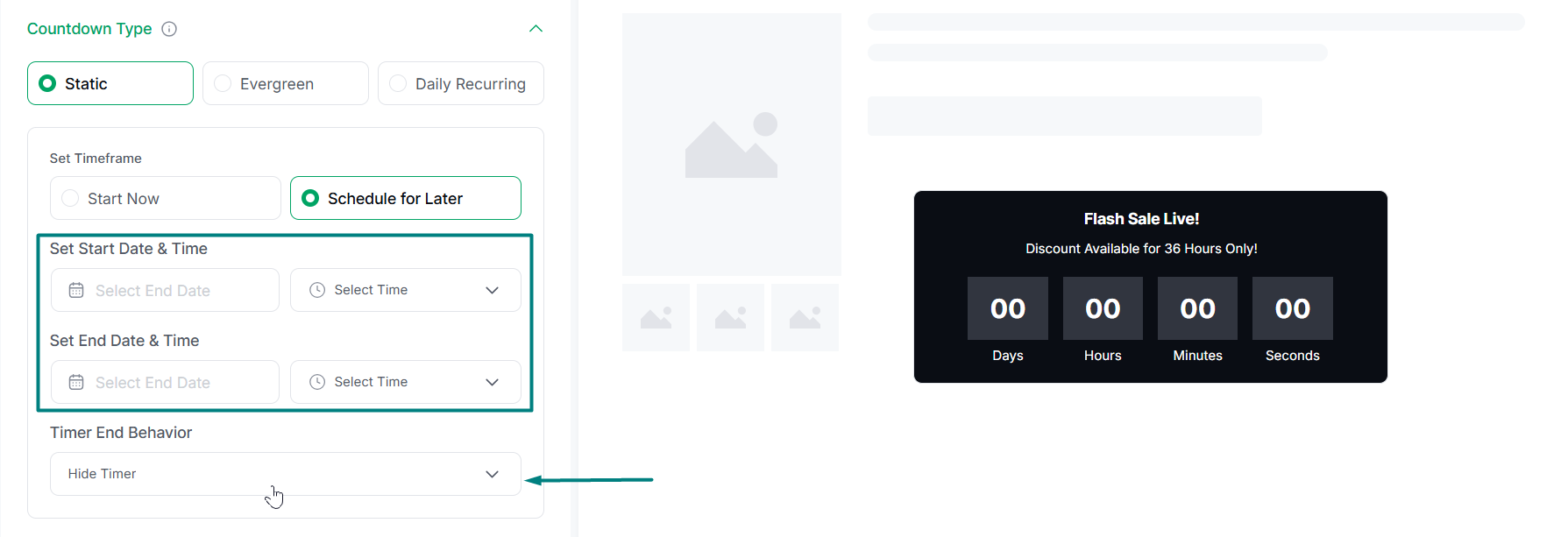 Setting up the static countdown timer