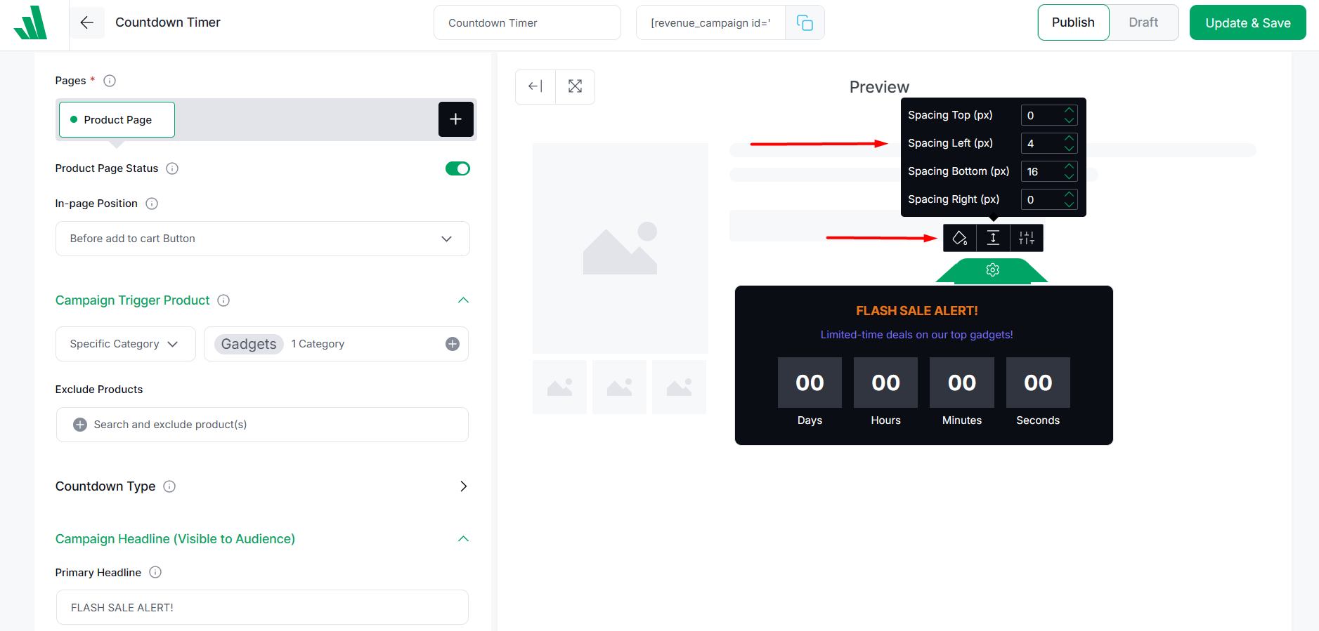 customize design for the countdown timer