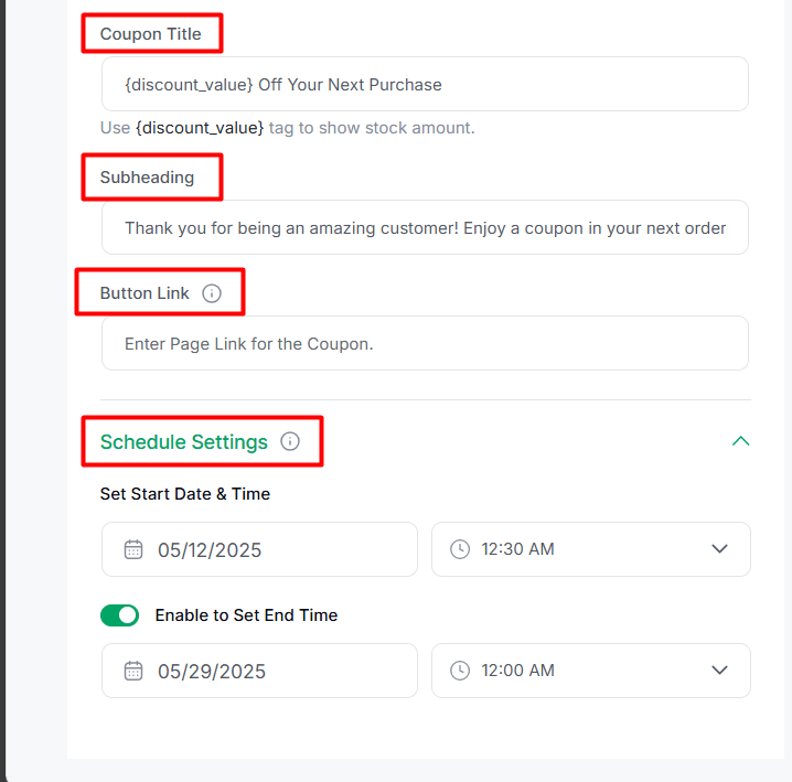 customize messages for and schedule the next order coupon campaign