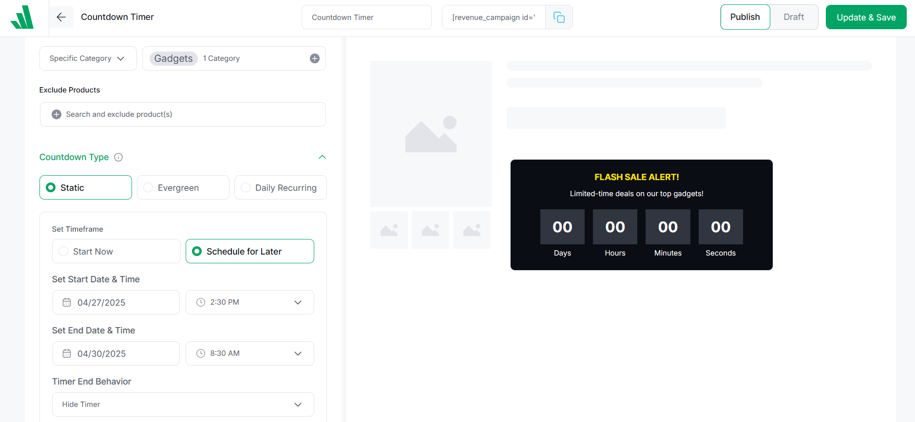 set countdown timer's schedule