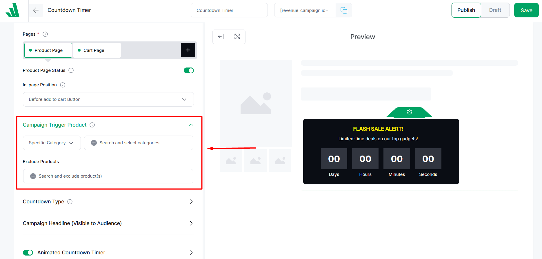 set trigger products for the timer