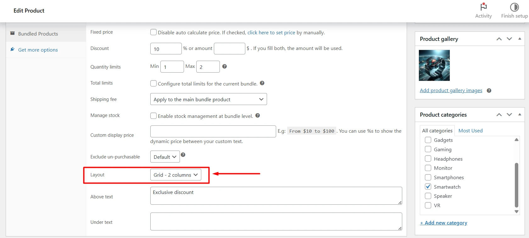 wpc product bundles offer layout