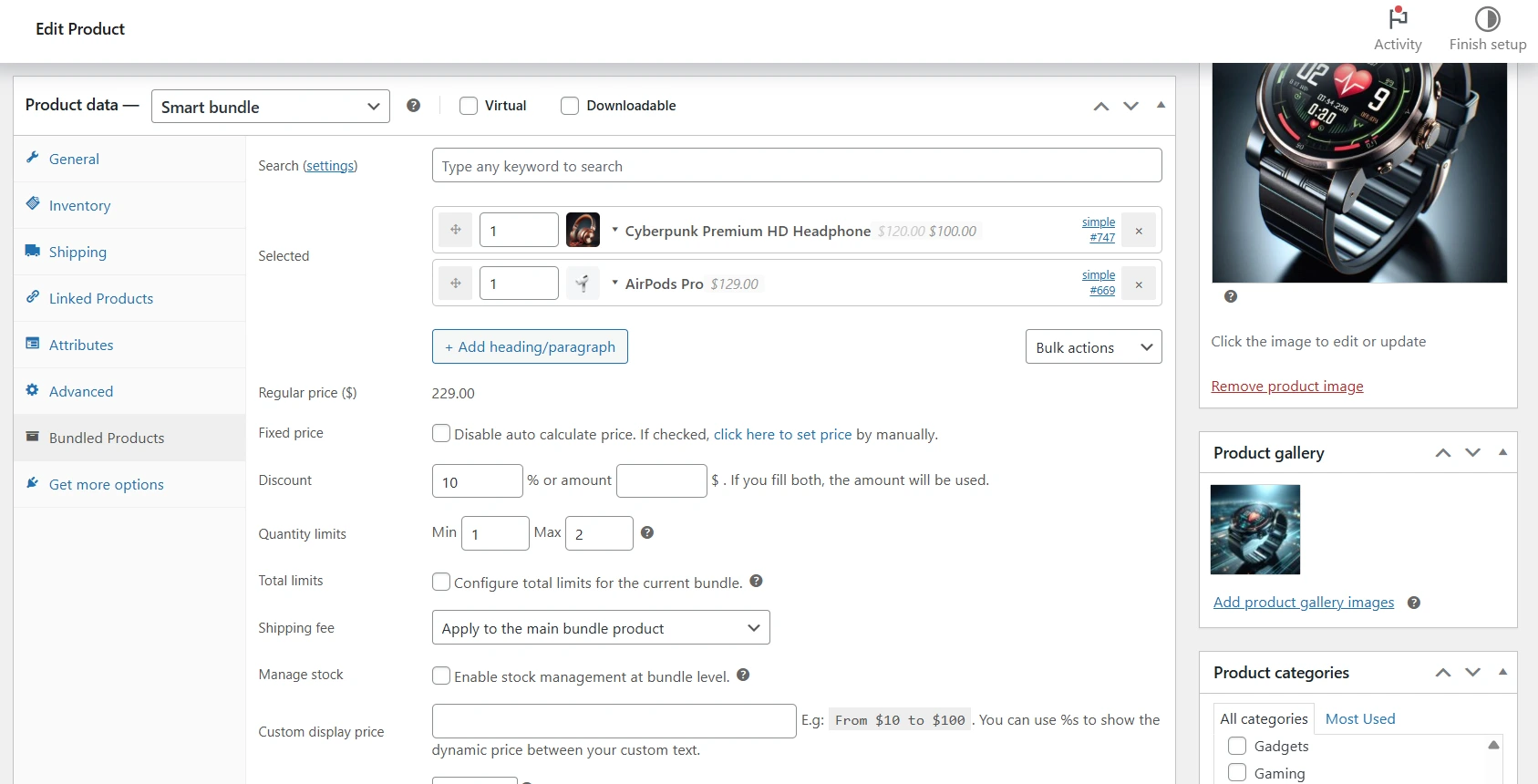 WPC product bundles user interface