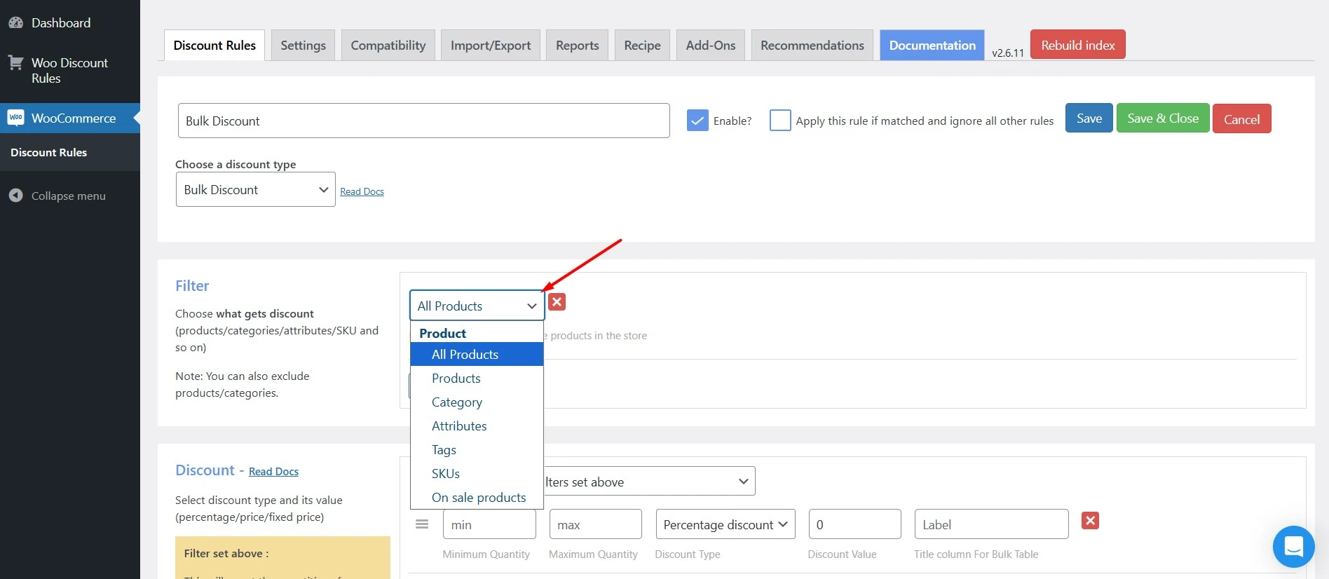 Product Filter of Disccount Rules