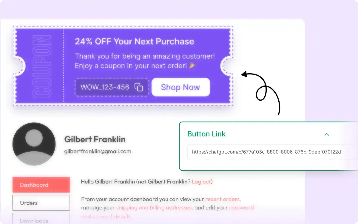 Adding a call to action button with a specific URL for the next order campaign.