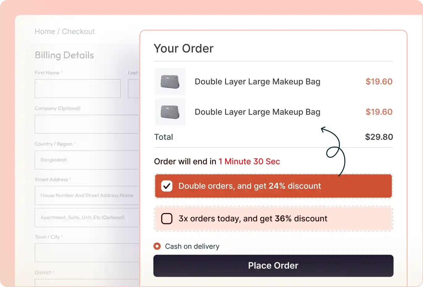Checkout Upselling with WowRevenue's Double Order Feature.