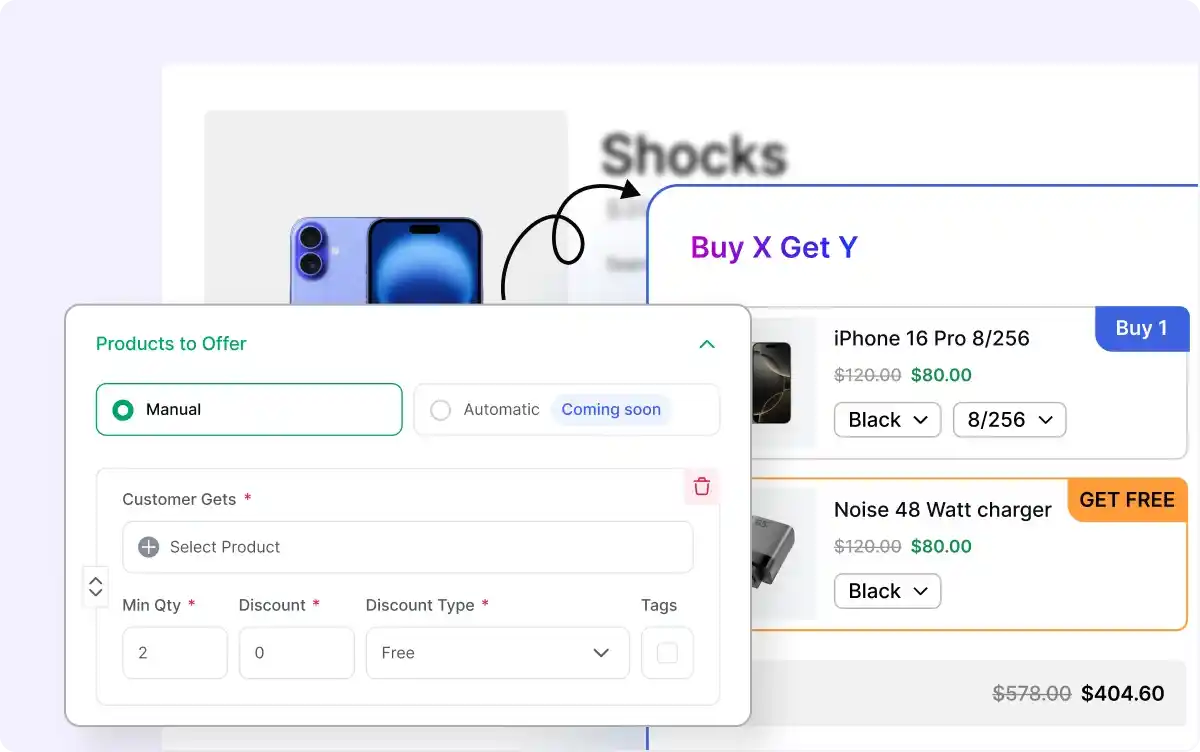 Setting an offer or Y products as free or at a discounted rate.