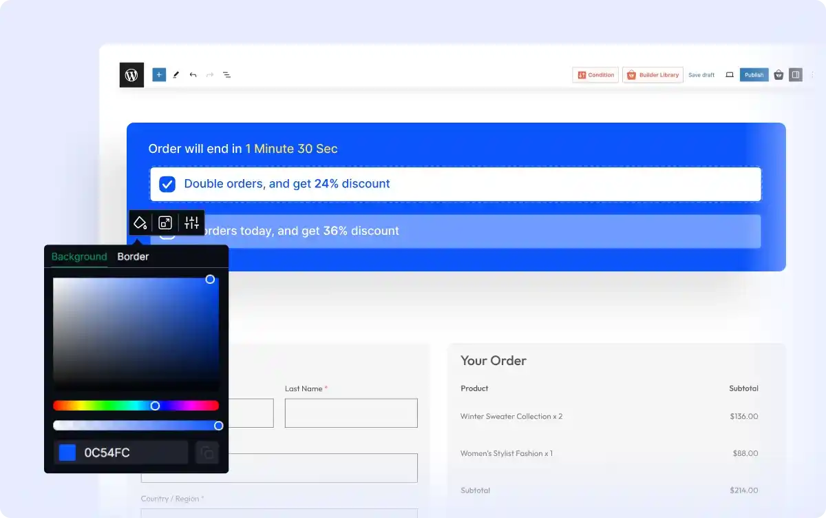 Customization options for the double order plus campaign.