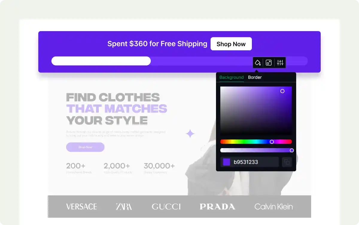 Customizing the free shipping bar with available options.