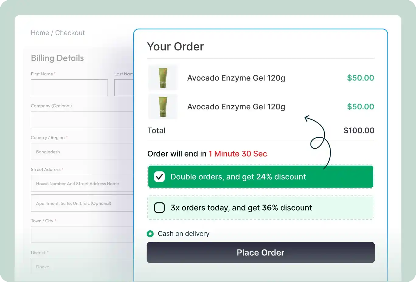Increase Cart Value with Cart Page Upsell.