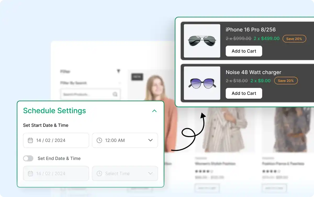 Scheduling the discount campaign with a start and end date.