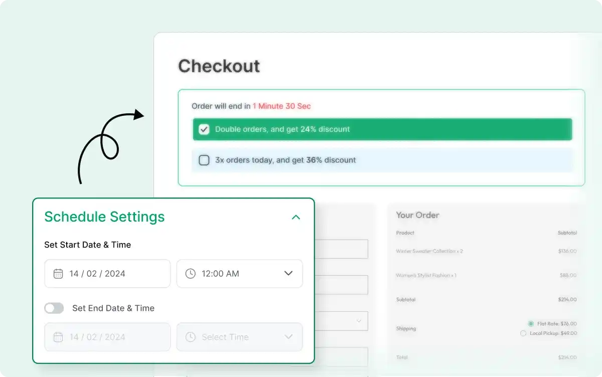 Scheduling the double order plus campaign with a start and end date.