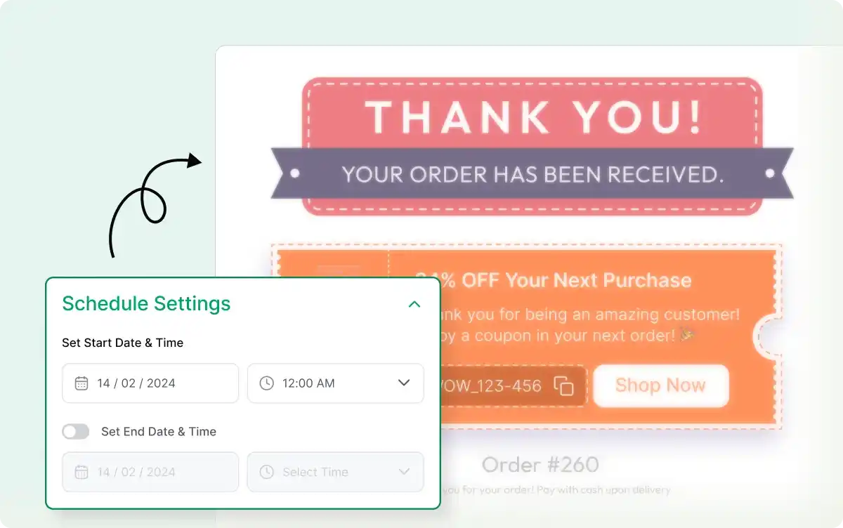 Scheduling the next order coupon with a start and end date.