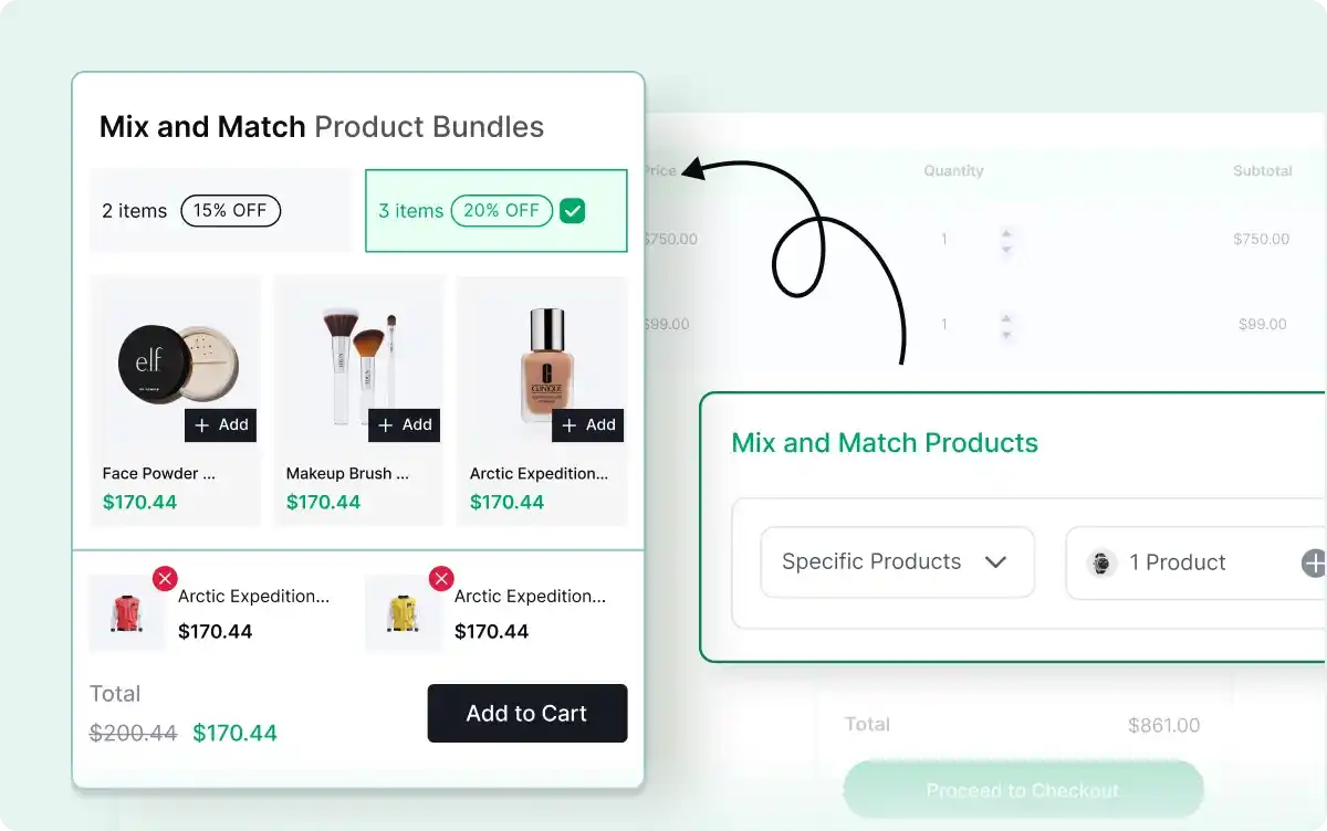 Selecting products to be added to the mix-and-match bundle.