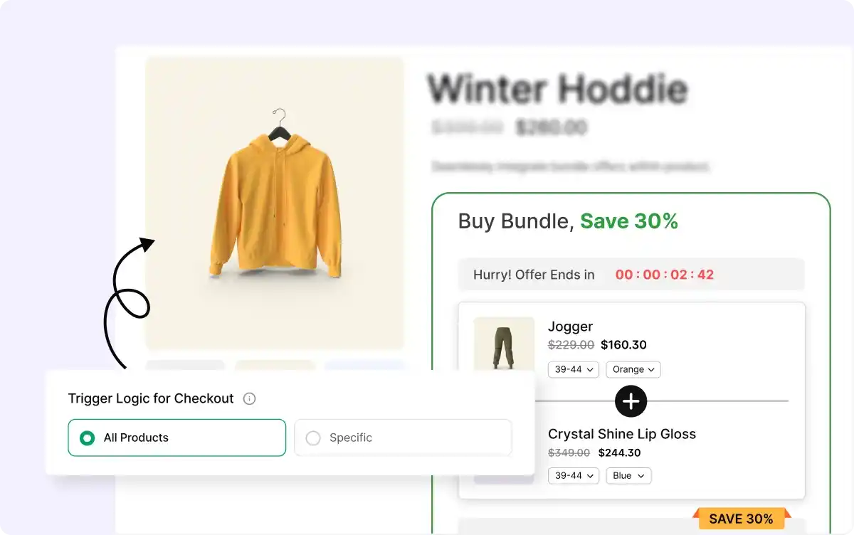 Choosing trigger products to confiqure product bundle campaign.