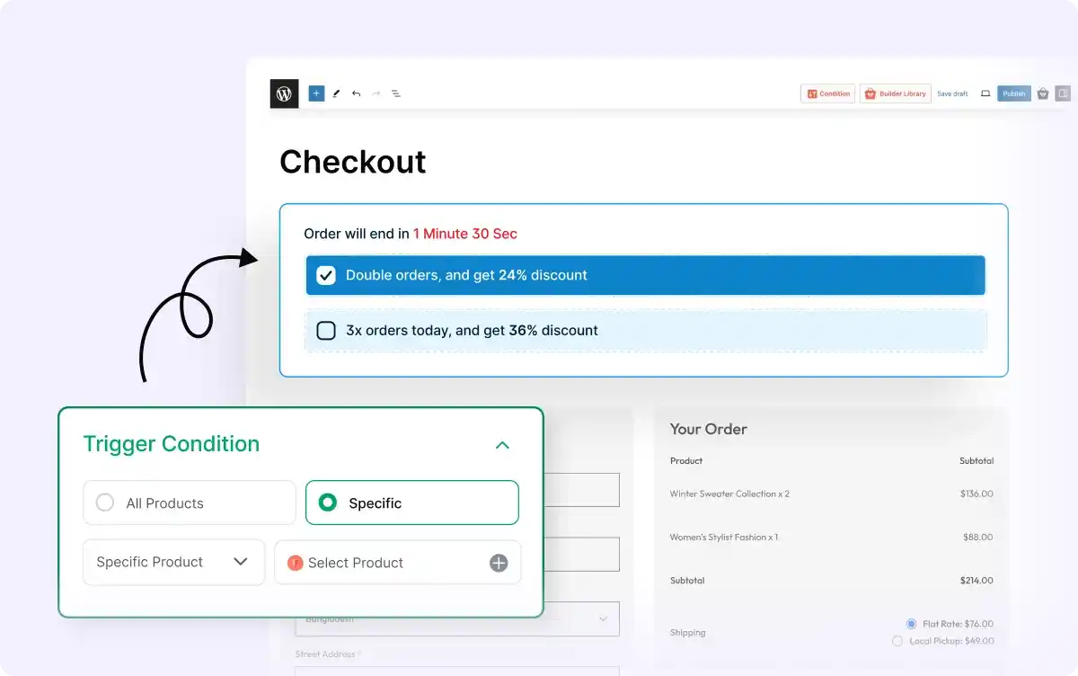 Selecting triggering products for the double order plus campaign.