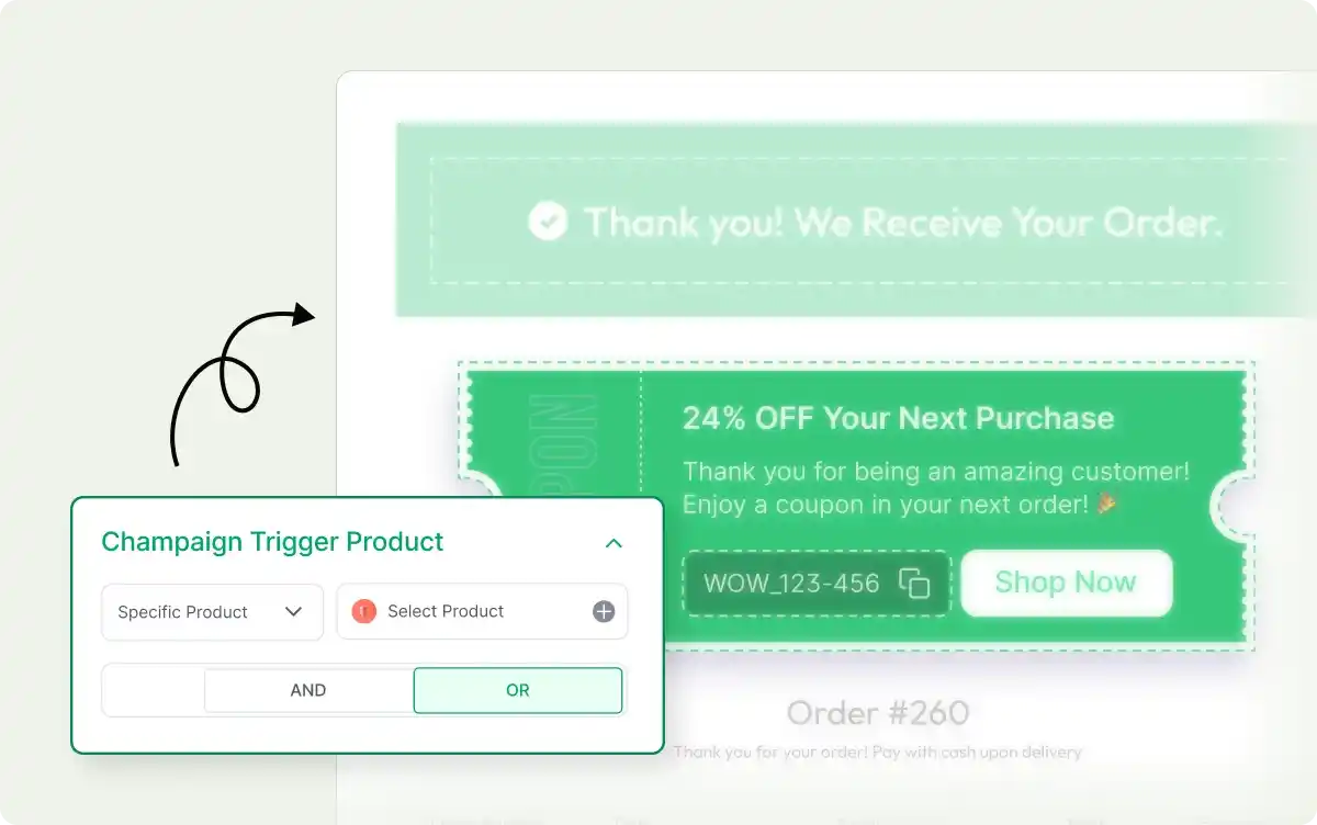 Selecting triggering products for the next order coupon campaign.