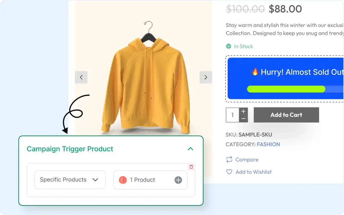 Selecting triggering products for stock scarcity.