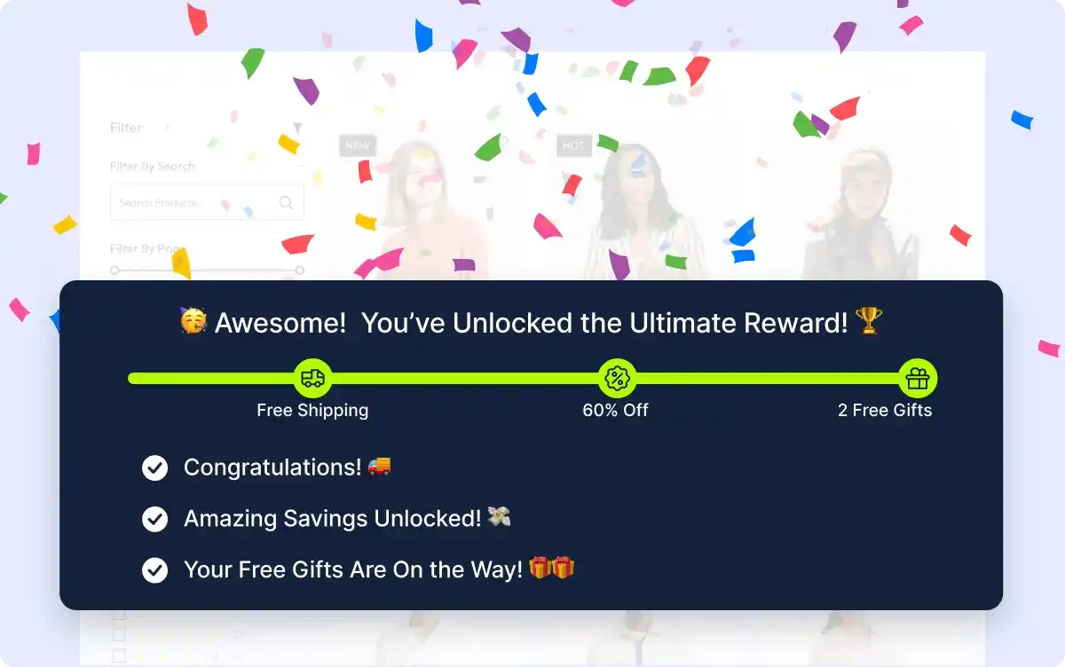 Confetti animation displays once someone reaches a goal