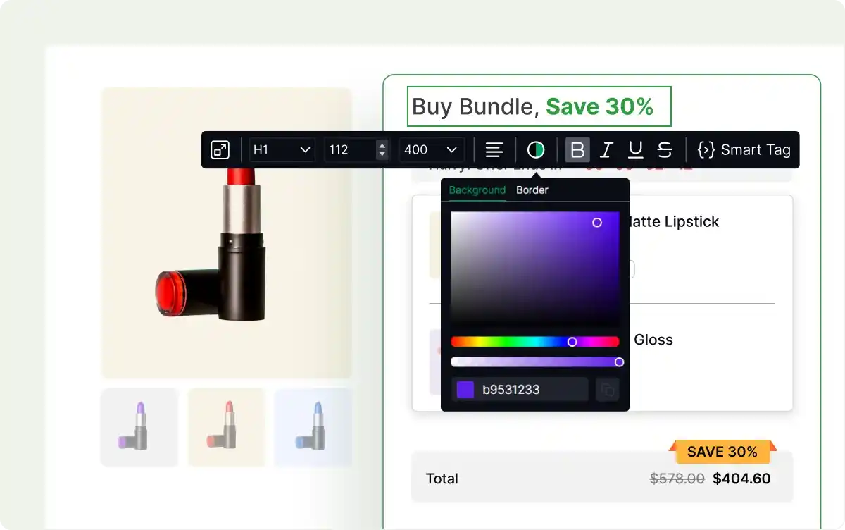 Customization options of the product bundle campaign.