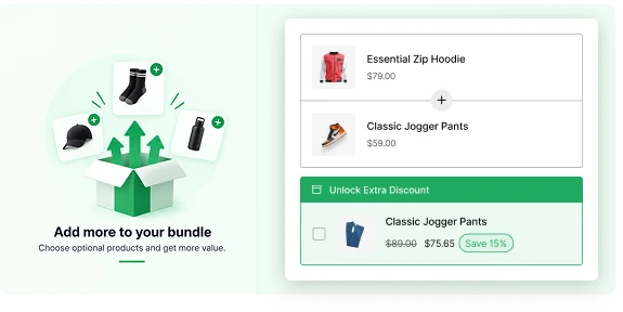 Banner showing adding upsell items inside the bundles