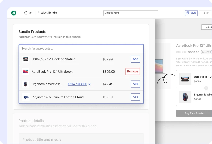 Banner showing selecting specific products for the bundle