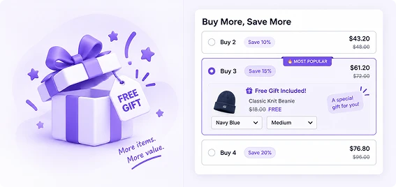 Image showing adding gift items alongside the bundle offer
