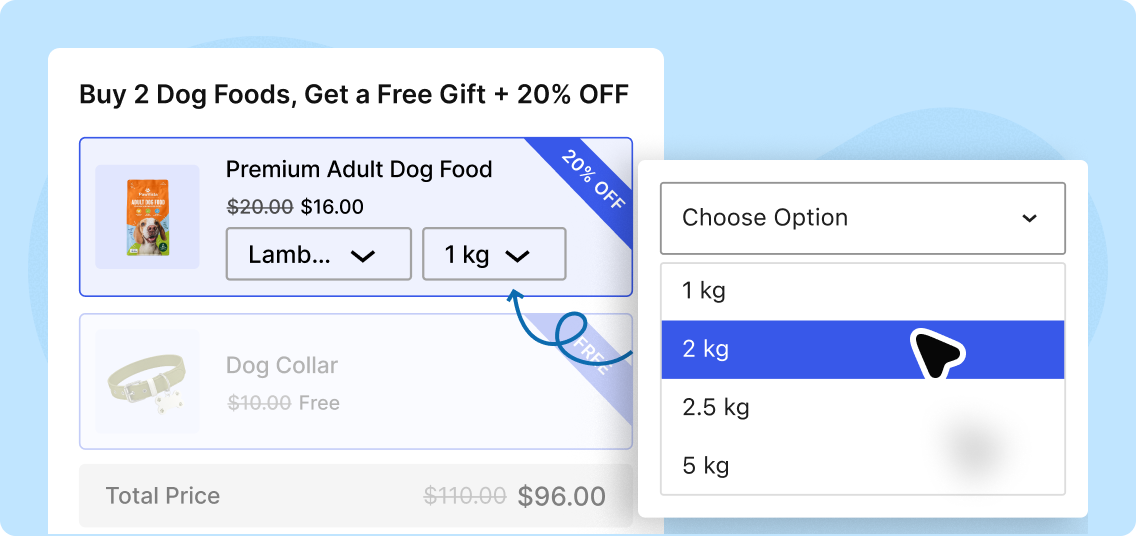 Image showing customer selecting variation when purchasing buy x get y offer