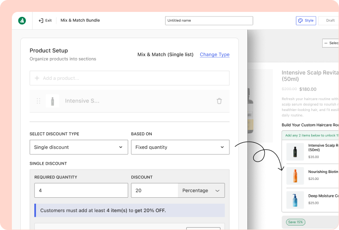 Image showing customizing discounts for the mix and match bundles