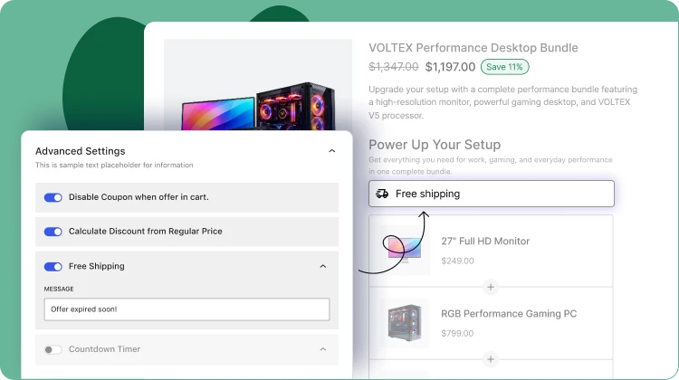 Image showing several customization options for Bundle offer