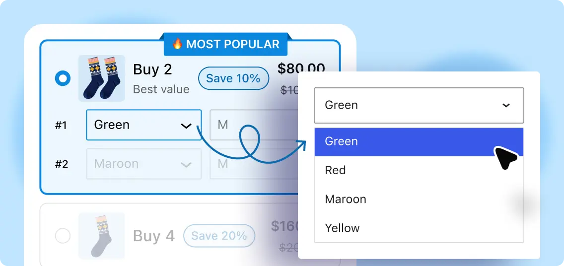 A user interface screenshot displaying an active dropdown menu illustrating color variations and a cursor selection arrow.