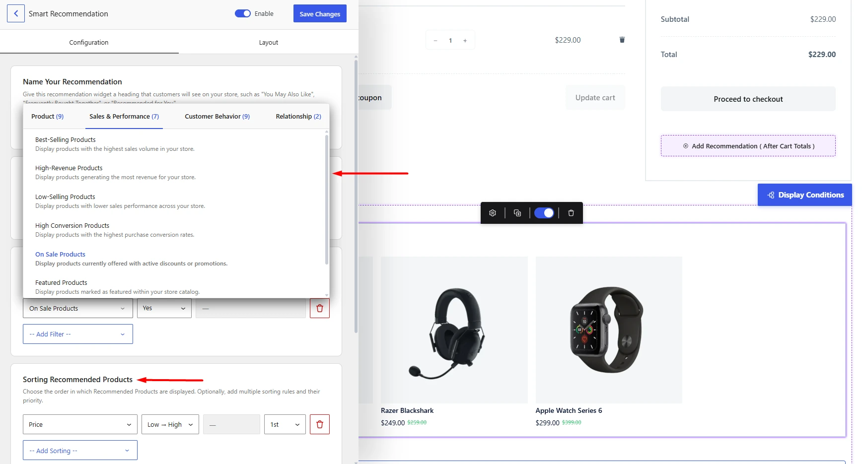 Image showing recommendation filters and sorting options