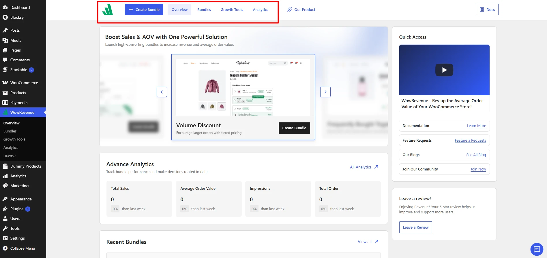 Image showing the wowrevenue dashboard